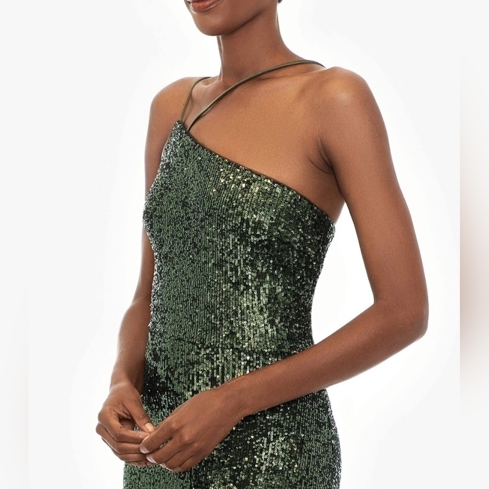 Xscape NWT Stretch Sequin Asymmetrical  One Shoulder Sleeveless Mermaid Gown Sz4 - Picture 3 of 12